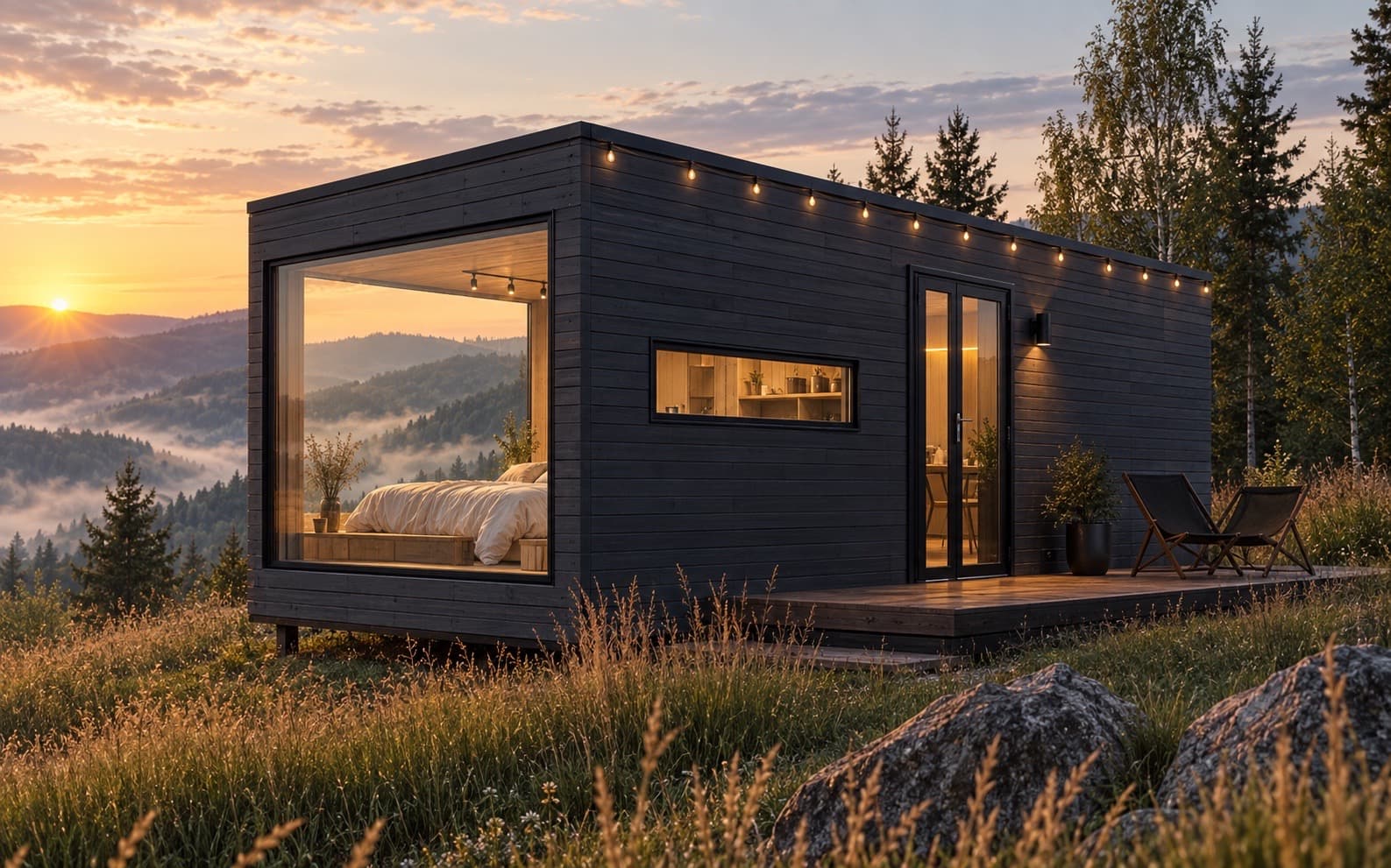 Екстерʼєр MOHO Cabin на пагорбі, золота година
